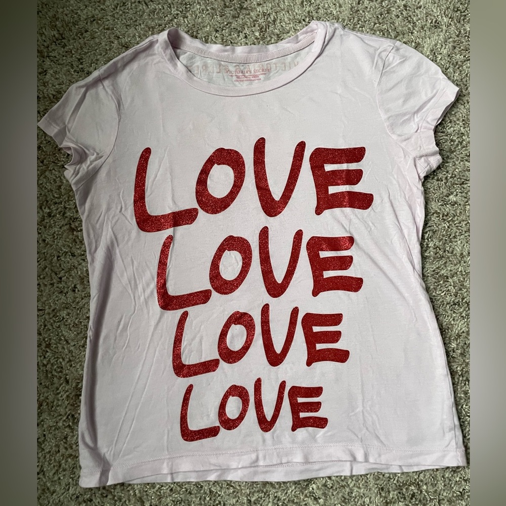 Victoria's Secret PINK Graphic Tee Metallic Red LOVE  - Size XXS